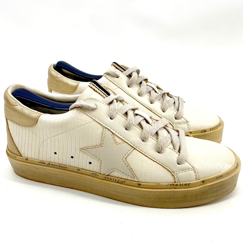 Shu Shop Reba Leather Platform Sneakers Womens 9 Off-White Gold Star Detail